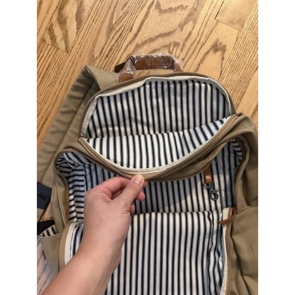 Baekgaard Ted Backpack Canvas Desert NWT Leather Trim Striped $118 MSRP